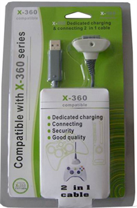 Изображение FirstSing FS17069 Dedicated Charging Connection 2 in 1 Cable without Battery Pack for XBOX 360 