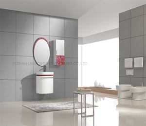 Изображение (LANBOR)Magical design fashionable hotel water proof wood Bathroom vanity cabinet with glass wall cabinet  round decoration mirrorFS007