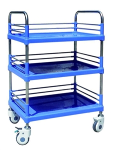 Three Layers Medical Trolleys With ABS Board   Stainless Steel Columns And Rails