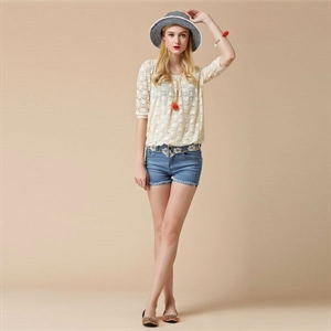 Image de light blue jeans shrots with lace G16