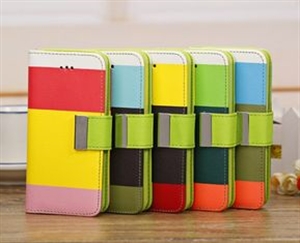 Image de Mix Colors Leather Case For Iphone 5c Pu Wallet Credit Card Slot Wrist Strap